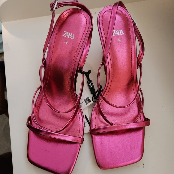 Zara hot pink sandals with geometric heel - Picture 1 of 7